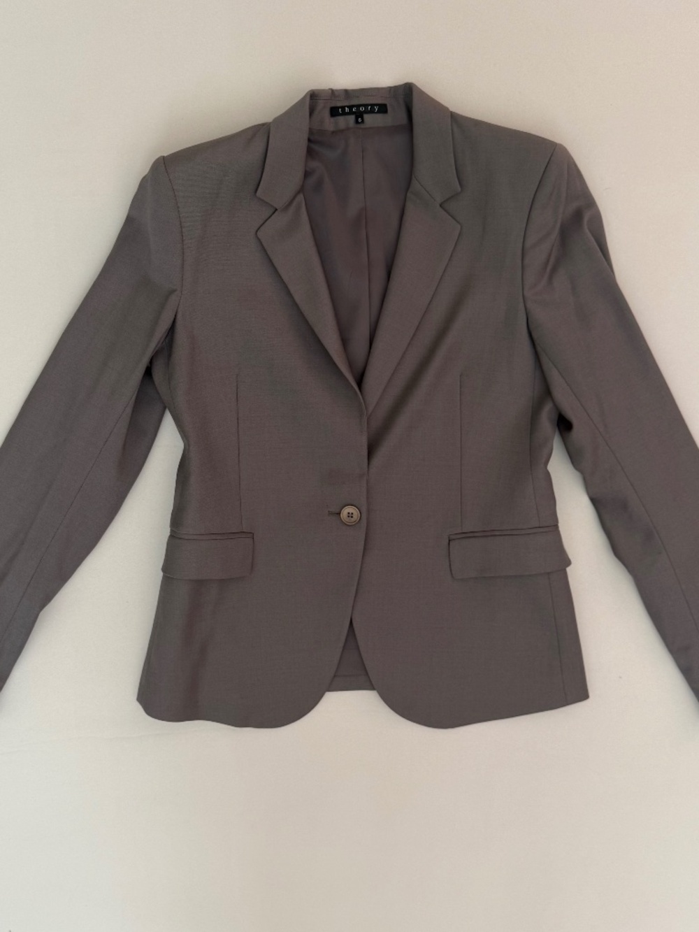 Theory Virgin Wool Blazer Taupe Gray Size 6